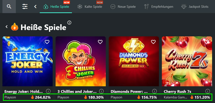 Beispiele für "Heiße Spiele" bei 1Bet