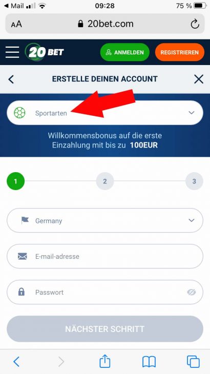 20 Bet Mobile Registrierung