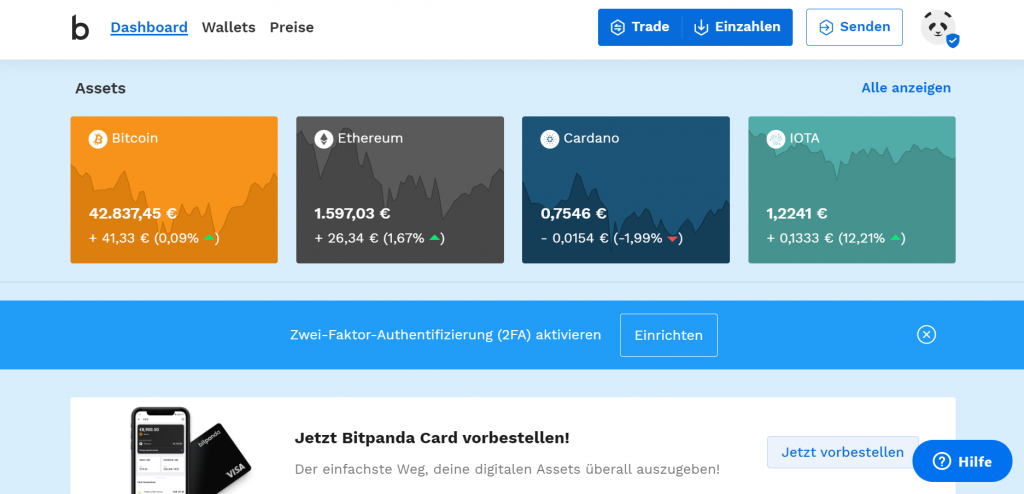 Das Bild zeigt das Dashboard nach dem Account Login