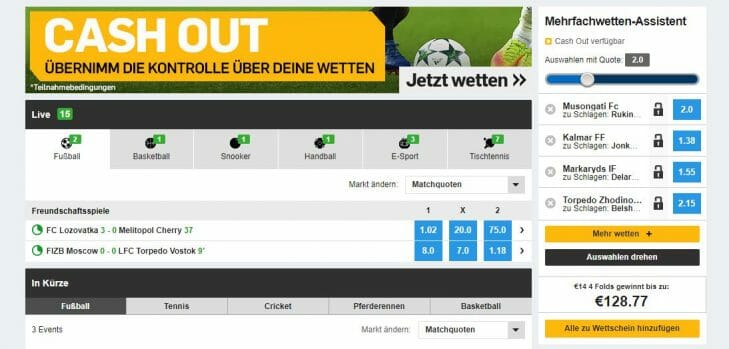 Betfair Live Sportwetten