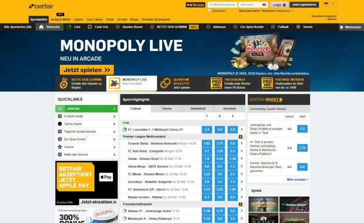 Betfair Sportwetten Angebot