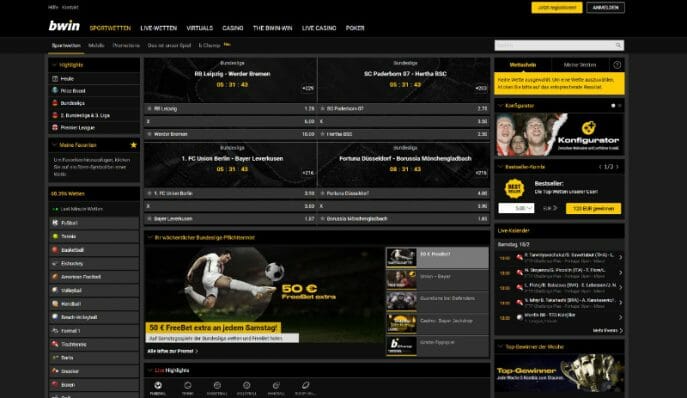 Bwin Sportwetten Webseite