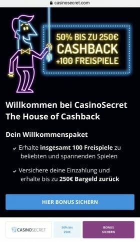 CasinoSecret Mobil Start