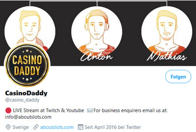 Der Titel des CasinoDaddy Twitter Accounts