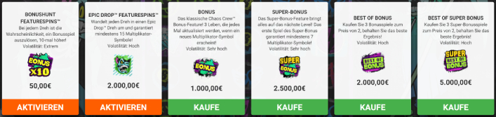 ©Hacksaw Gaming | Gleich sechs verschiedene Bonus Funktionen stehen zur Verfügung.