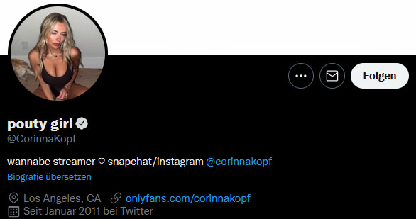 ©twitter.com/CorinnaKopf | Nicht nur die Millionen Follower von Corinna Kopf auf Twitter sind beeindruckend. Auch die Tatsache, dass sie bereits 2011 auf der Plattform gestartet ist, ist ungewöhnlich. Und zeigt, dass sie eigentlich schon ein alter Hase im Social Media Geschäft ist.