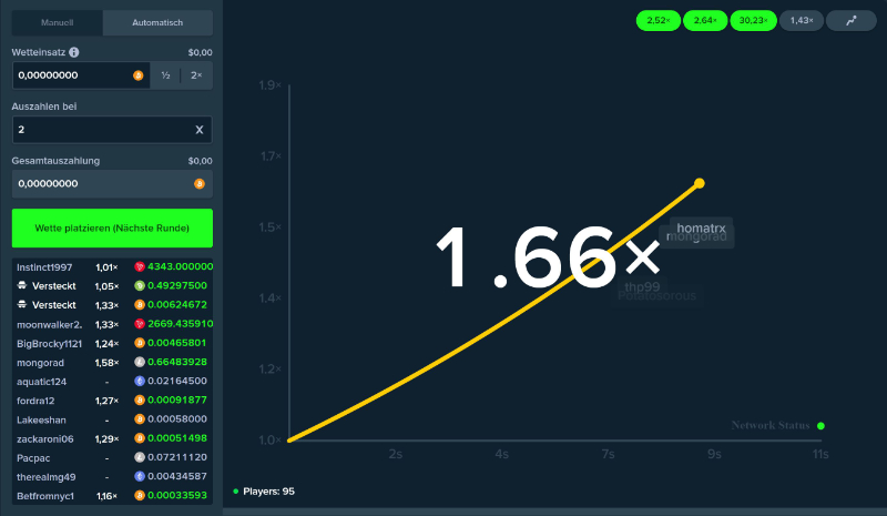 Vorschau der angeboten Crash Variante bei Stake