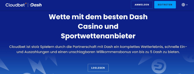 Willkommensbonus von bis zu 5 Dash bei Cloudbet