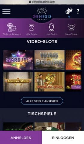 Genesis Casino Mobile Spiele