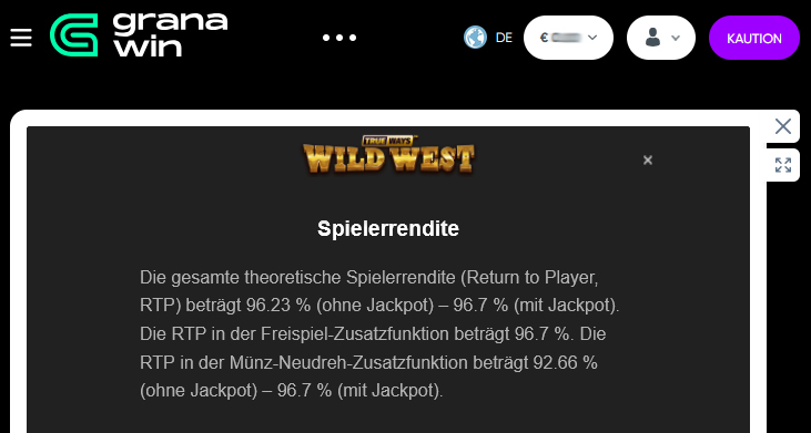Die Info zum RTP findet man in der Spielbeschreibung.