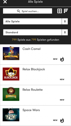 Intercasino App Spiele