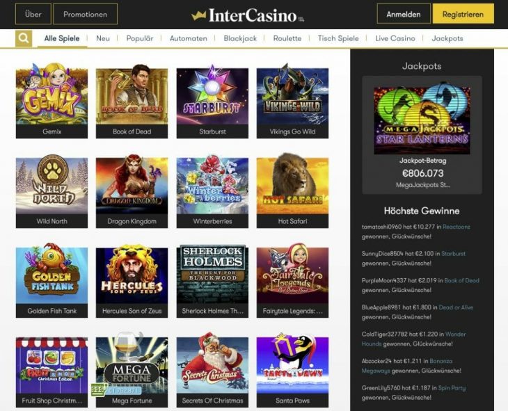 Intercasino Spiele