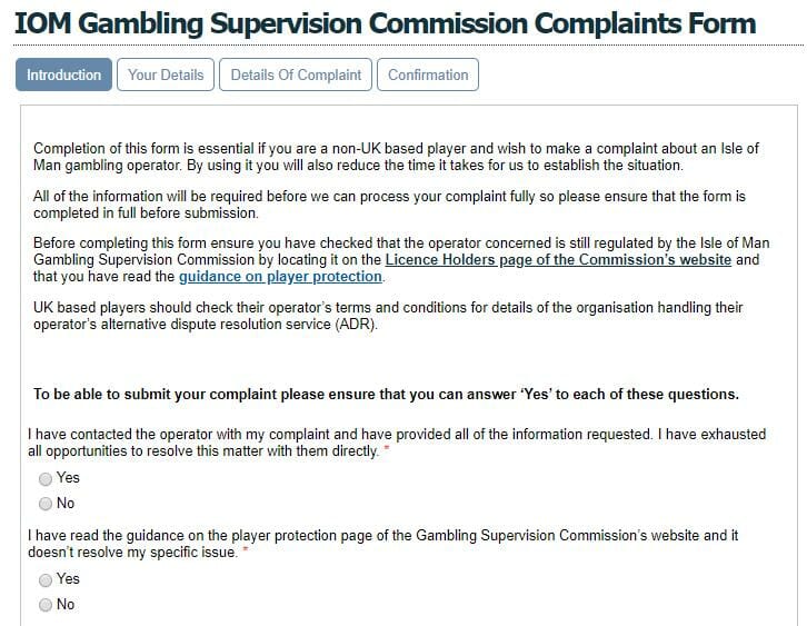 IOM Gambling Commission Formular