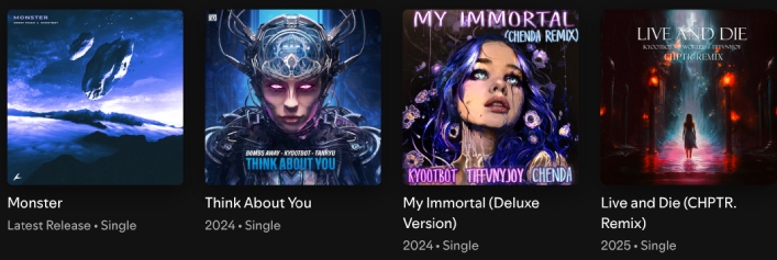 ©Kyootbot & Spotify | Ein kleiner Ausschnitt von Kyoobots bereits veröffentlichten Alben und Singles auf Spotify.