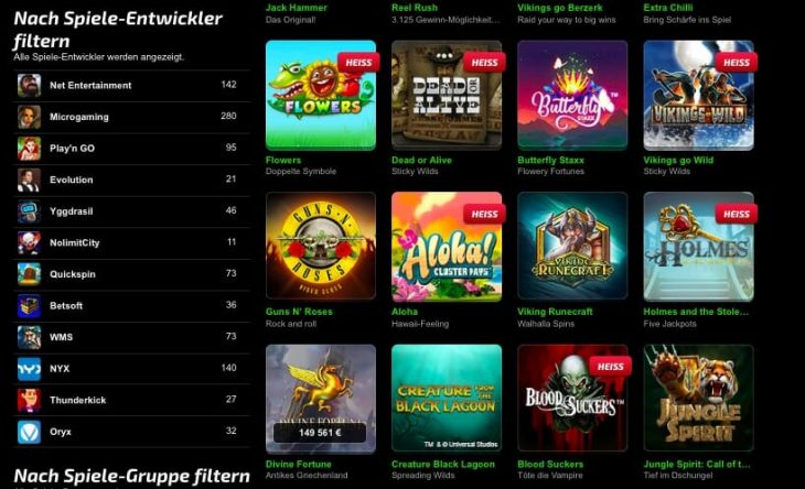 Mobilebet Spieleübersicht