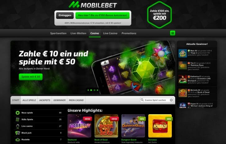 Mobilebet Webseite