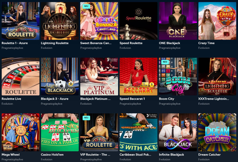 Auszug aus den Oshi Live Casino Spielen