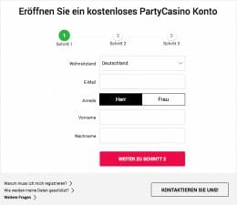 Party Casino registrieren