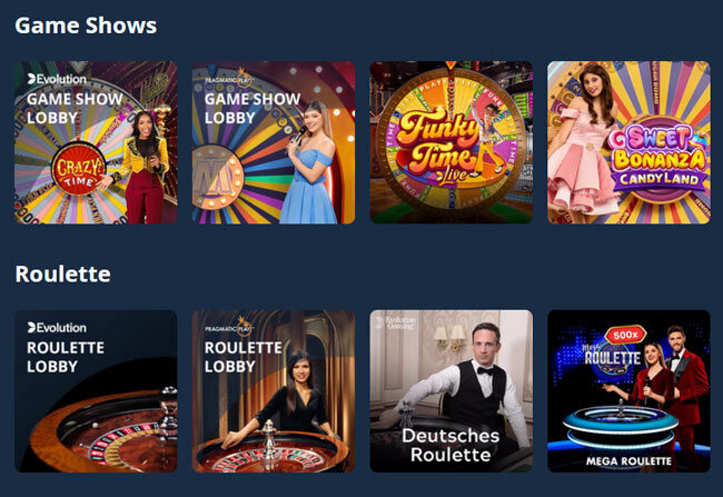 Gameshows und Rouletteangebote bei Platincasino