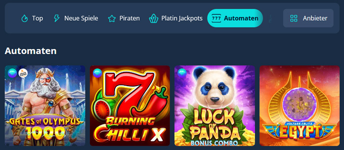 Der Screenshot zeigt Spielautomaten im Platincasino.