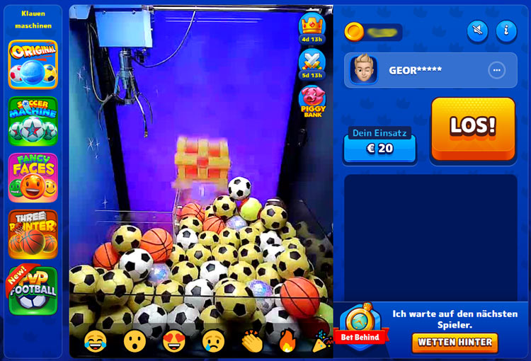 Ungewöhnliches Angebot im Live Casino von Playzilla: Eine Greifautomat wie im Vergnügungspark