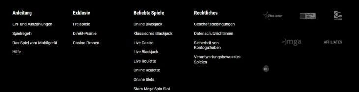 PokerStars Webseite Footer