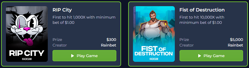Beispiele für Challenges bei Rainbet