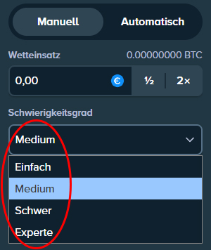 Stake Tarot Schwierigkeitsgrad einstellen