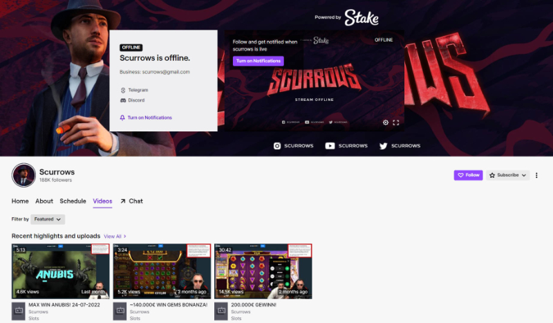 ©twitch.tv/scurrows | Der Screenshot zeigt noch Stake Werbung. Das ist mittlerweile bei Twitch leider nicht mehr möglich. Weshalb nicht nur Scorrows entschieden hat, sich eine neue Plattform als Alternative zu suchen.