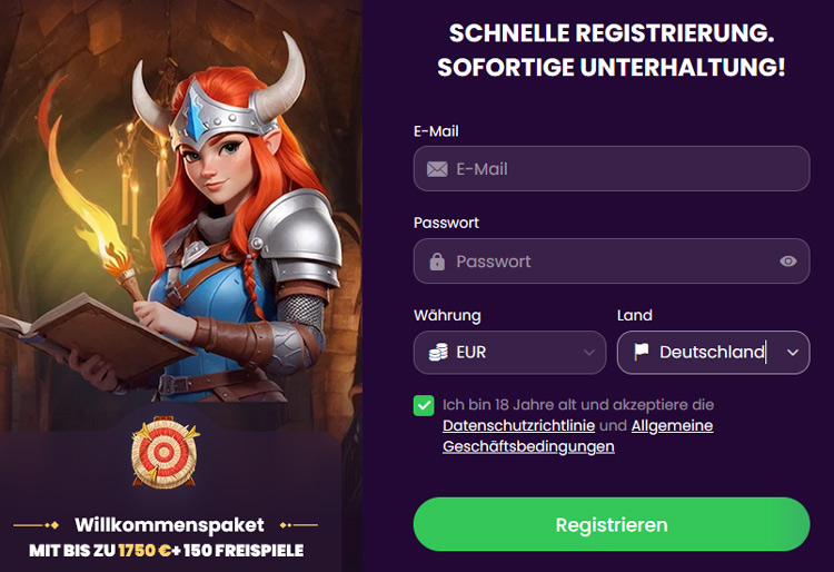 Konto einrichten bei Spinando: So sieht das Anmeldeformular aus.
