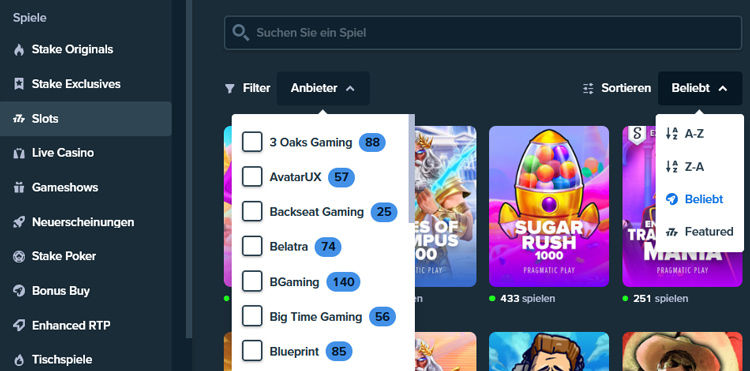 stake-website-navigation-menue-filter-suchfunktion