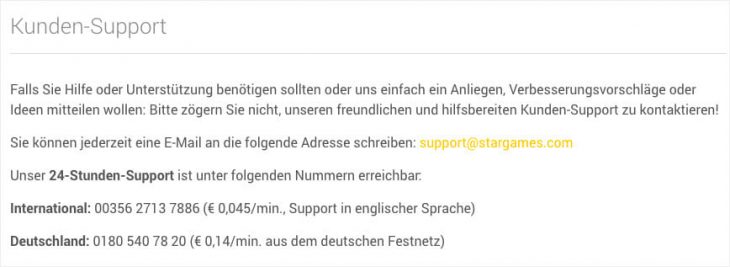 Stargames Kundenservice