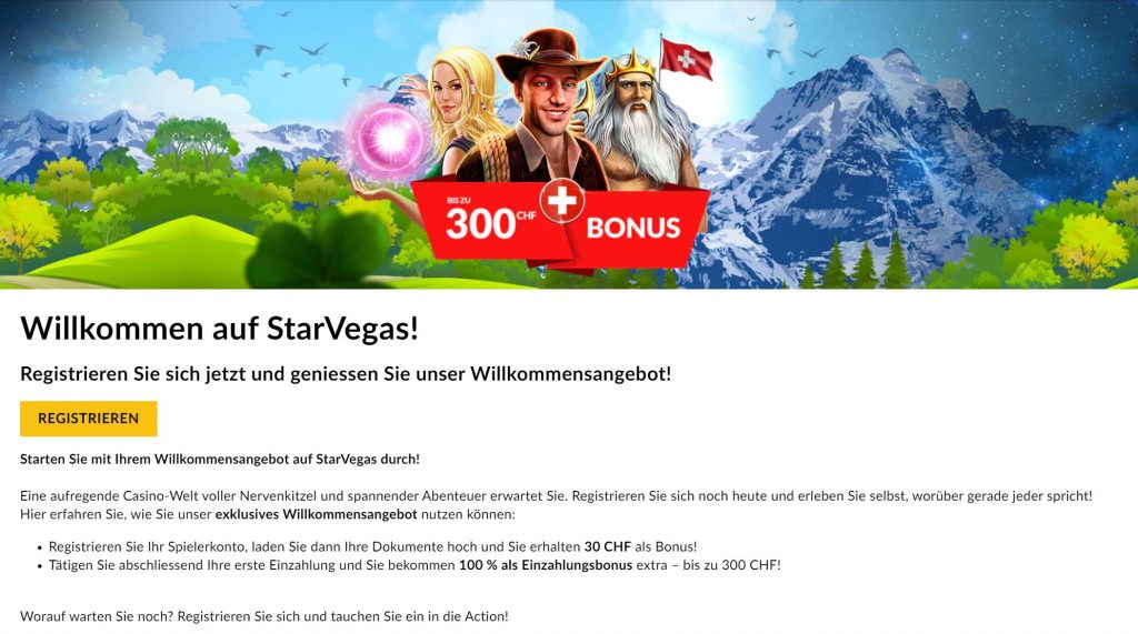 Bild zeigt: Screenshot vom Willkommensangebot bei StarVegas