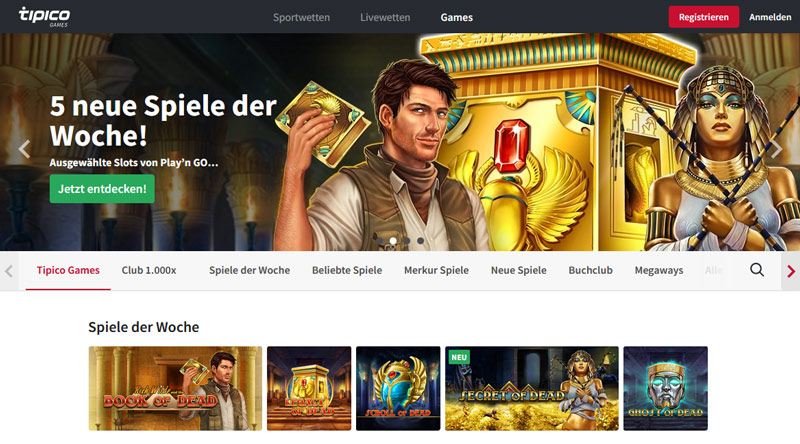 Das einstige Tipico Casino ist Geschichte - unter dem Punkt "Games" finden sich nur mehr Slot-Spiele.