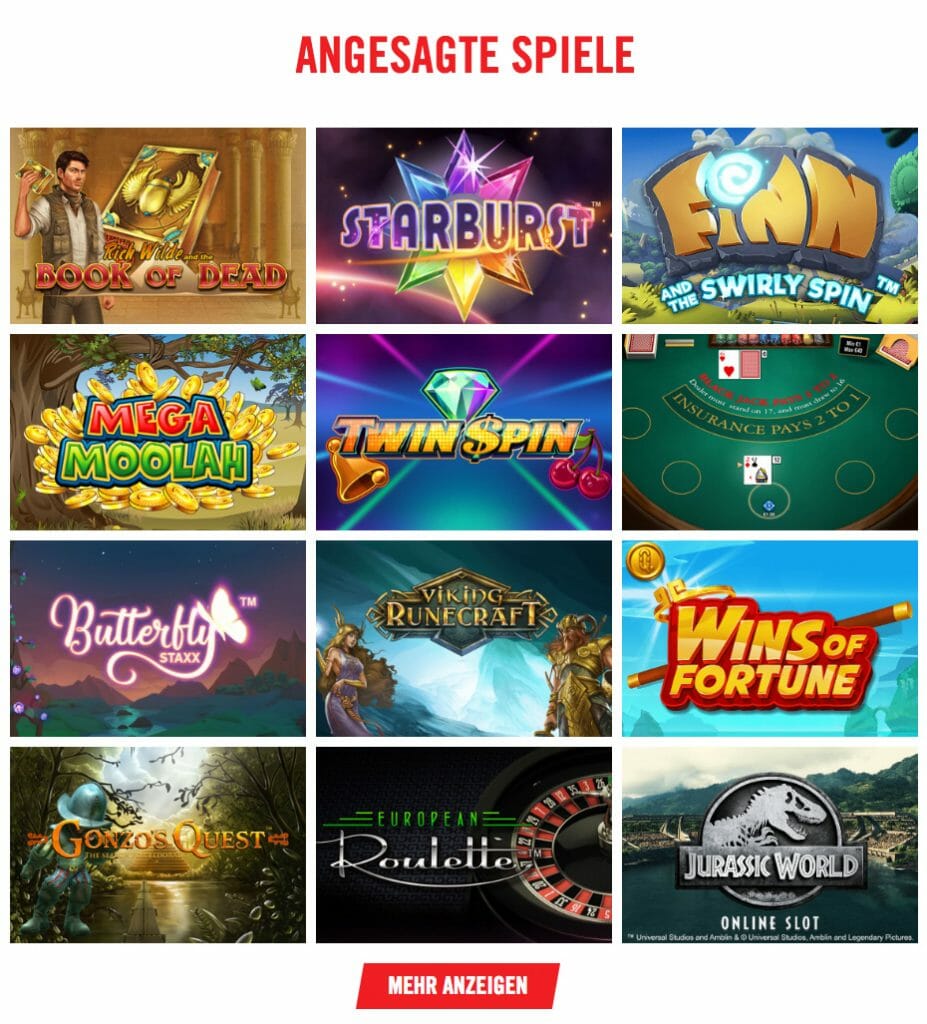 Das Spielangebot der mobilen Webseite vom Vegas Hero Casino gleicht dem der PC Webseite.