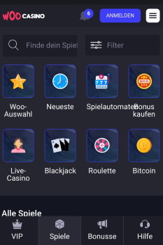 WooCasino mobile Spiele